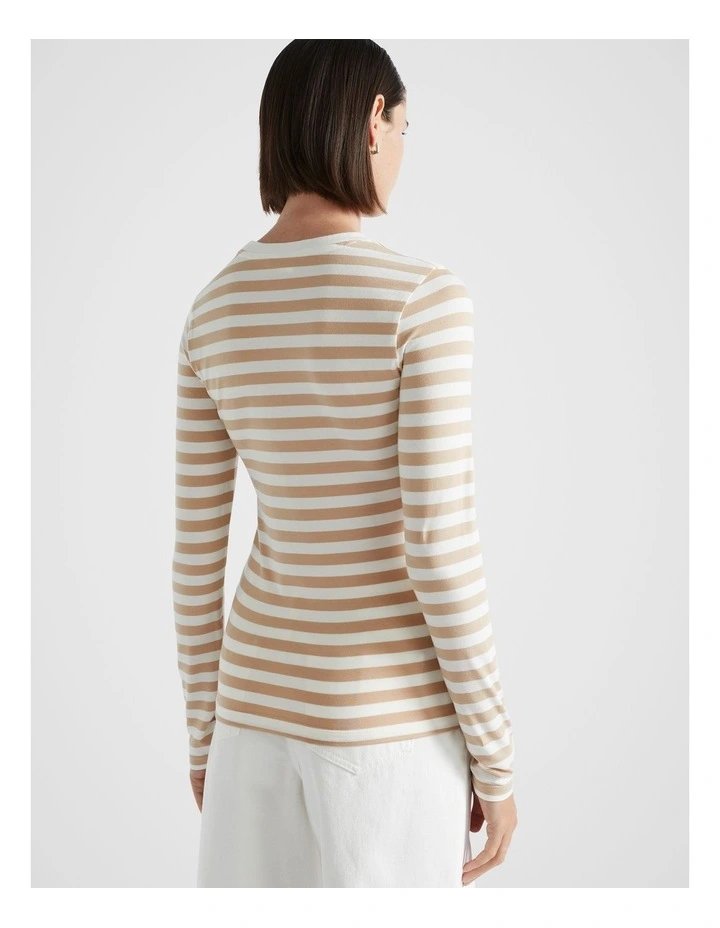 Stripe Long Sleeve Top in Champagne Beige Stripe