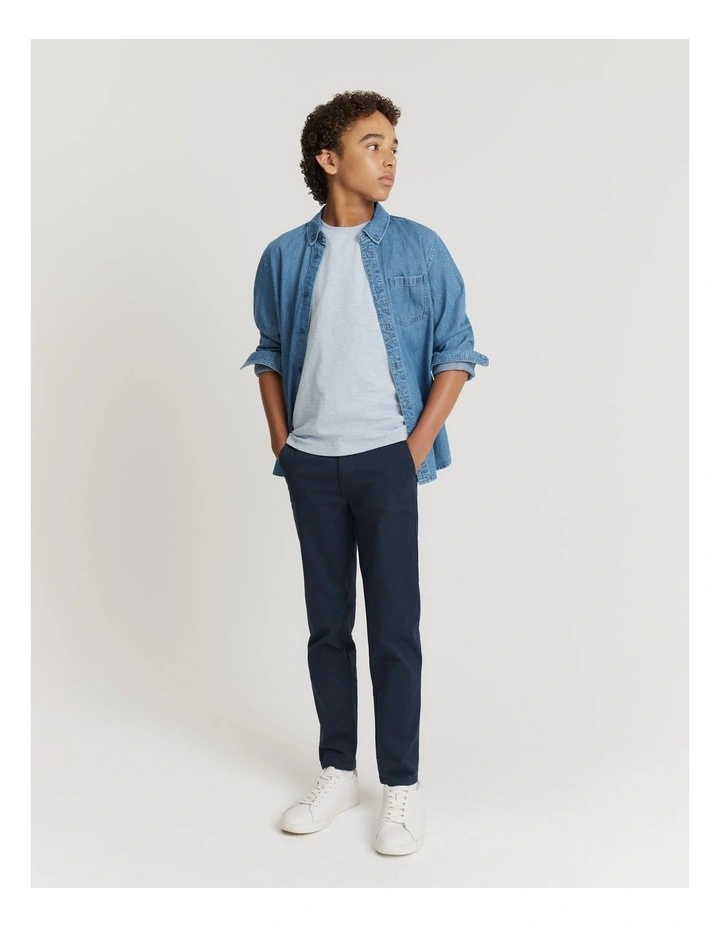 Teen Plain Cr Short Sleeve T-shirt in Washed Blue