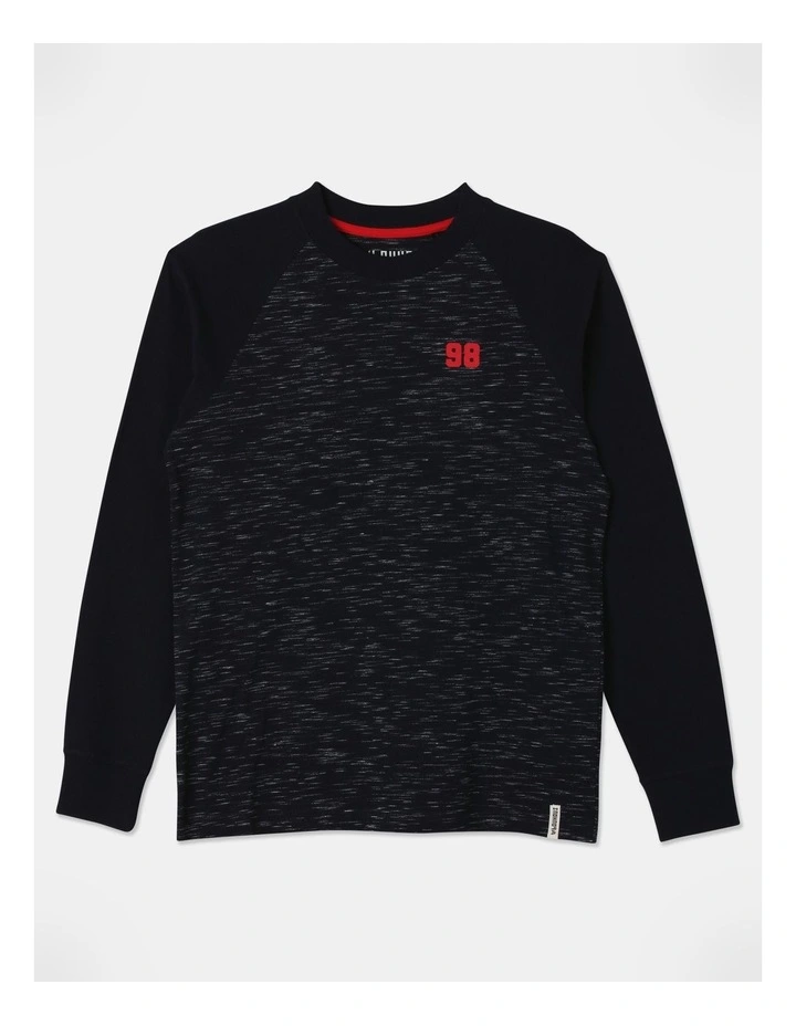 Long Sleeve Space Dye Raglan Tee in Navy