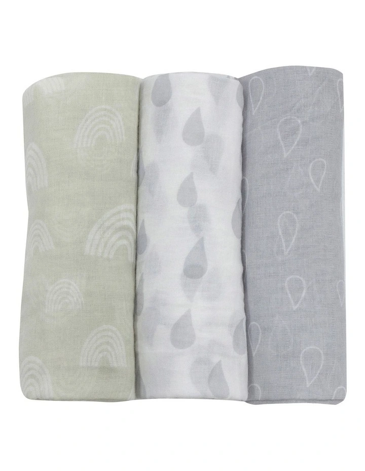 Nordic Muslin Wraps 3 Pack in Grey/Sand