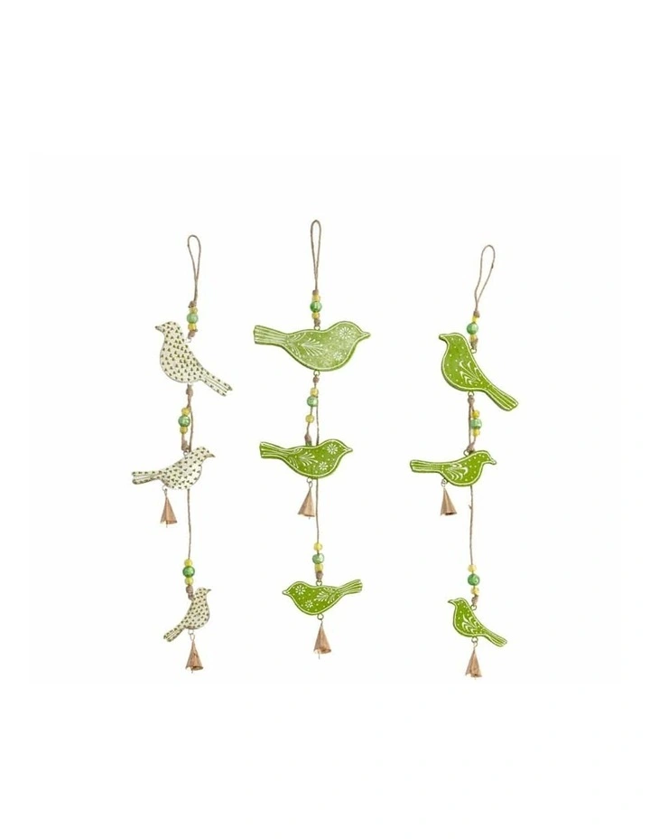 String of Hanging Wooden Birds Decor 3 Piece in Multi