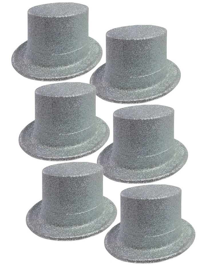 Glitter Top Hat 6-Pack in Silver