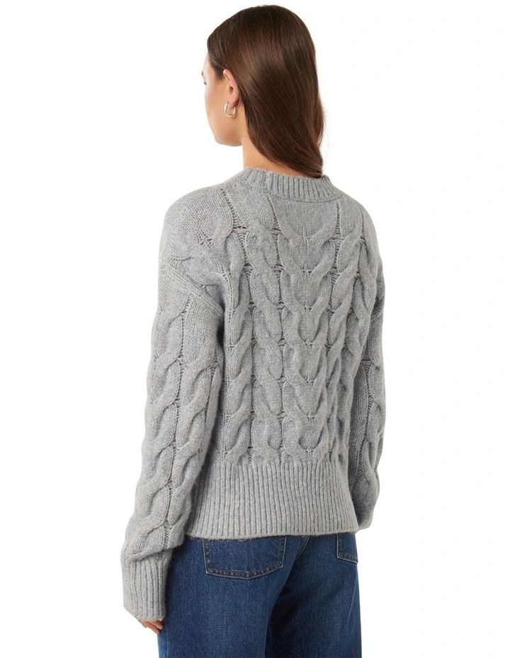 Mila Crew Neck Cable Jumper in Blue