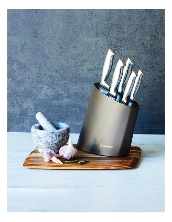 Modern Steel Metallic Mocha 6 Piece Knife Block in Stainless Steel