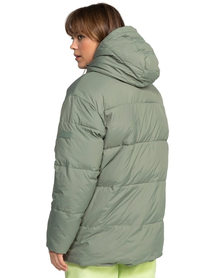 Ocean Dreams Sherpa Hooded Puffer Jacket in Agave Green