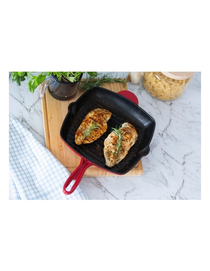 Enamelled Cast Iron Square Grill Pan 44x30 x4.7cm in Red