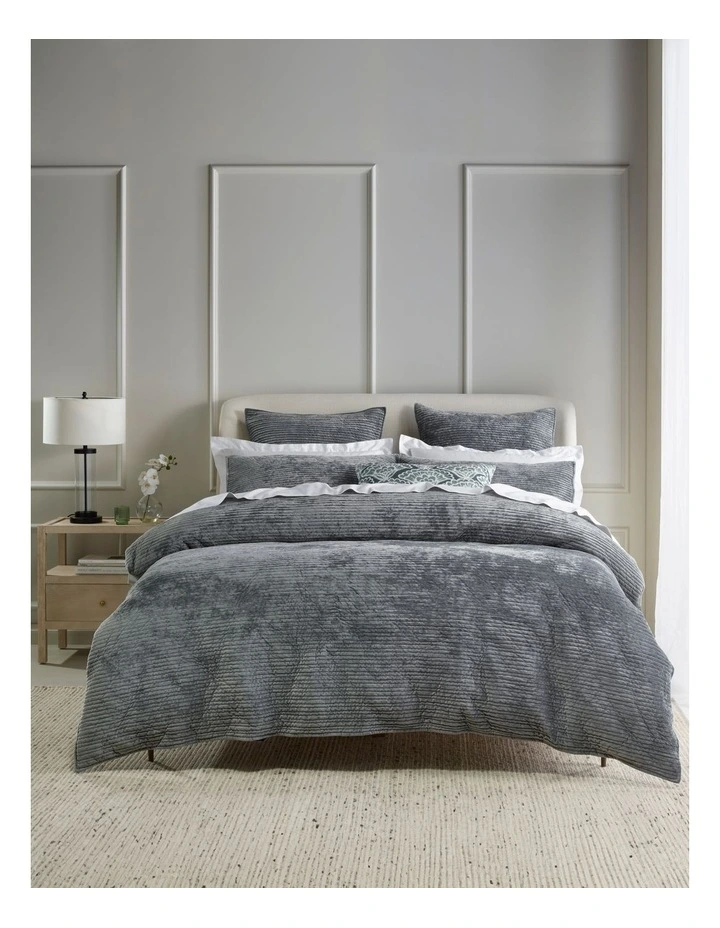 Remi Quilted Velvet Quilt Cover Set in Silver