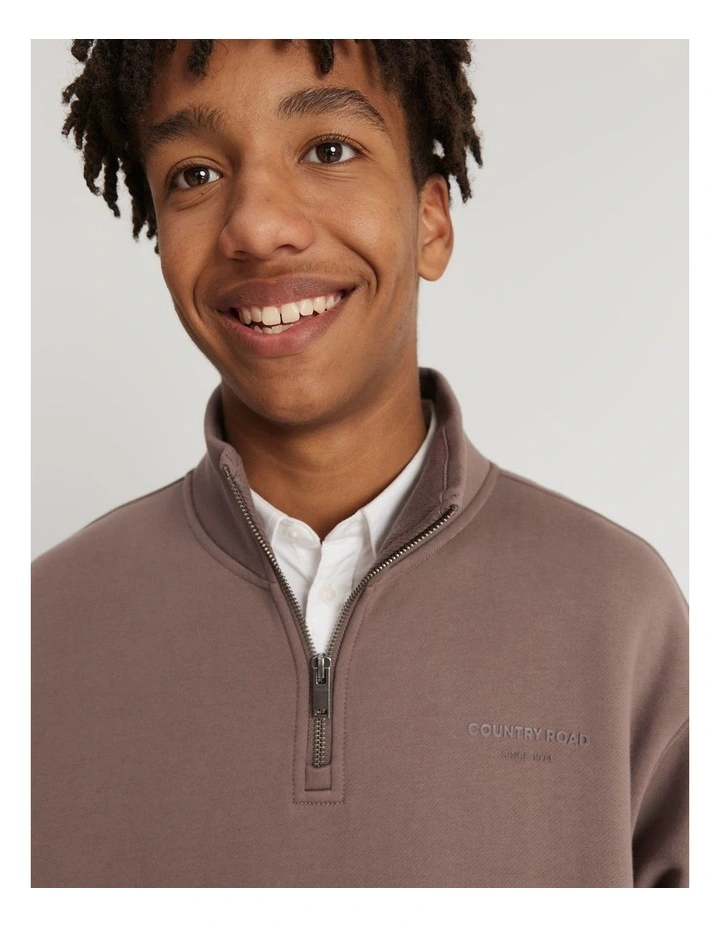 Modern Logo Half Zip Sweat Top in Chocolate