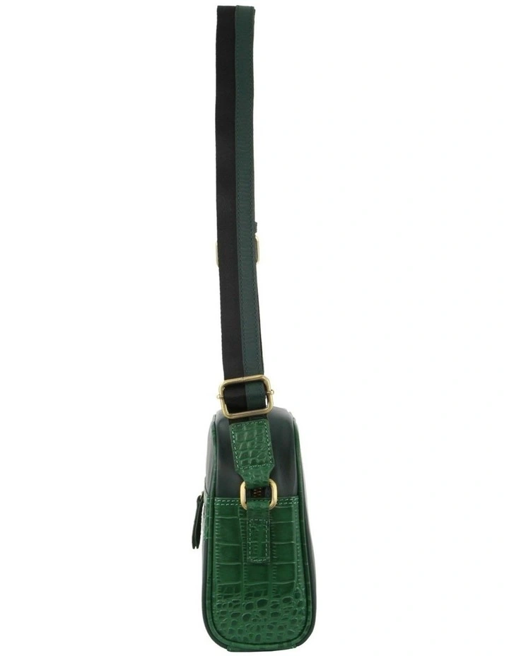 Croc-Embossed Leather Cross-Body Bag in Green