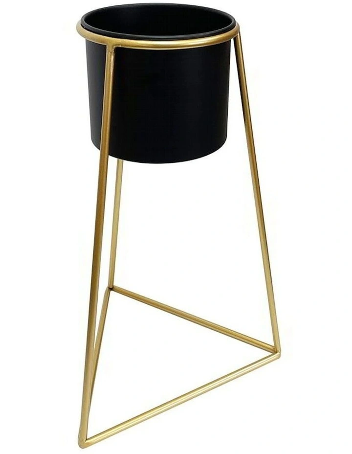 Metal Planter on Gold Pyramid Stand 45cm in Black