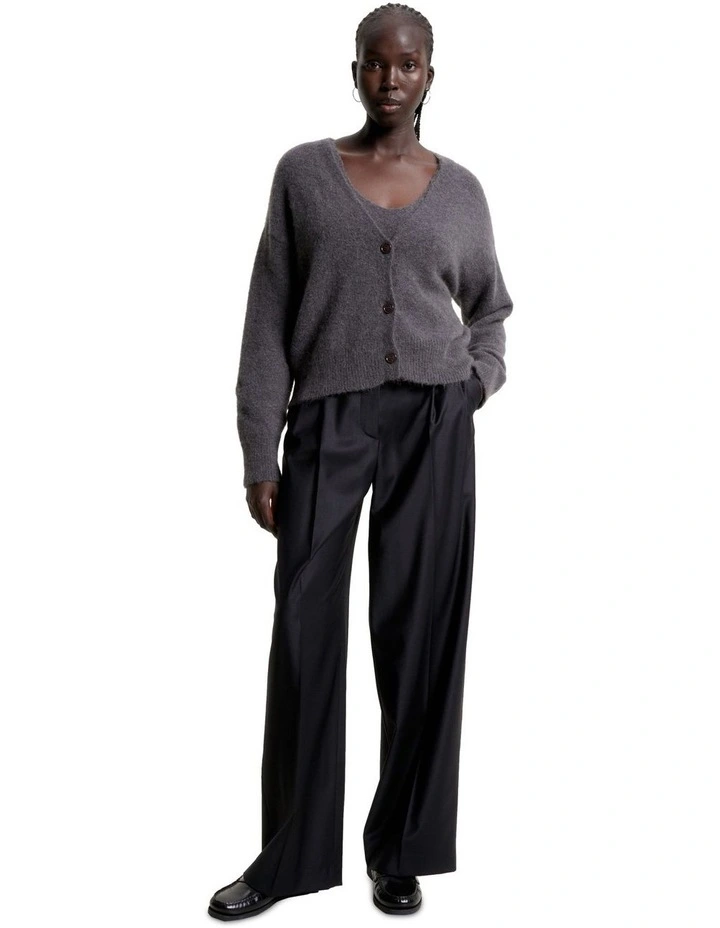 Brushed Alpaca V-Neck Cardigan in Med Heather Grey