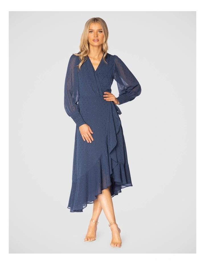 Adaline Wrap Midi Dress in Navy