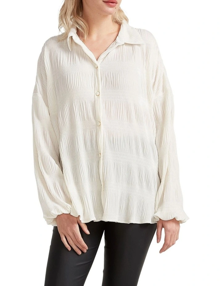 Serenade Velvet Plisse Shirt in White