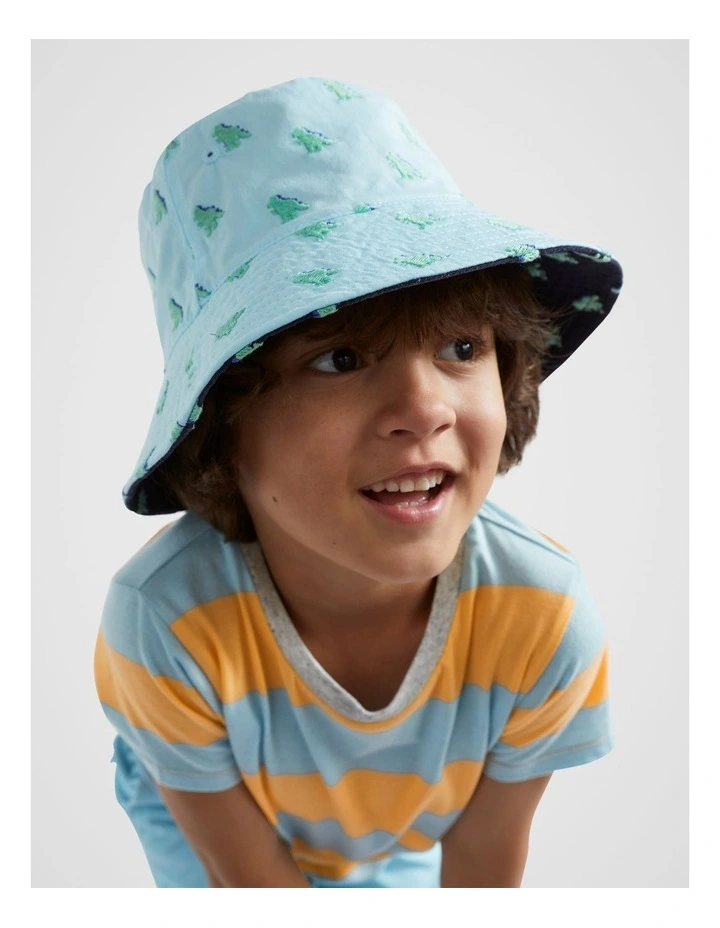 Reversible Dino Embroidered Bucket Hat in Assorted