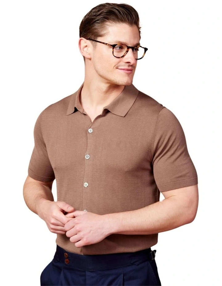 Button Down Silk Shirt in Brown