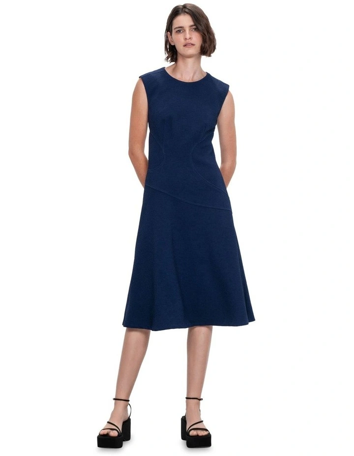 Seersucker Midi Dress in Ink