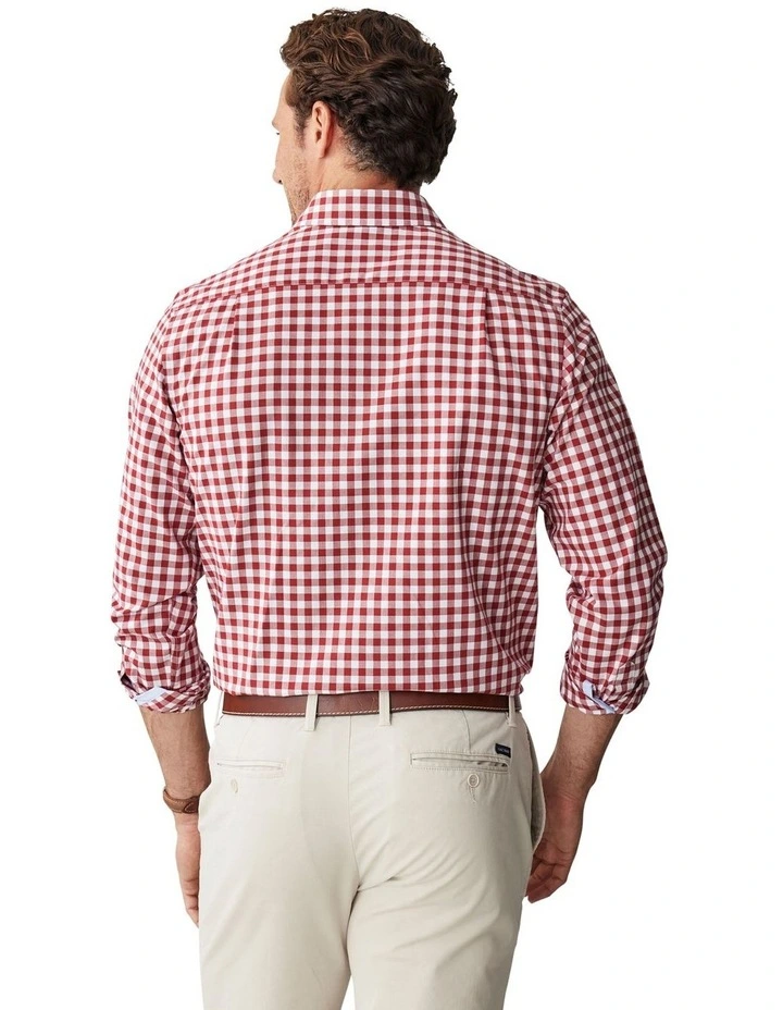 Easy Care Melange Gingham Long Sleeve Shirt in Red