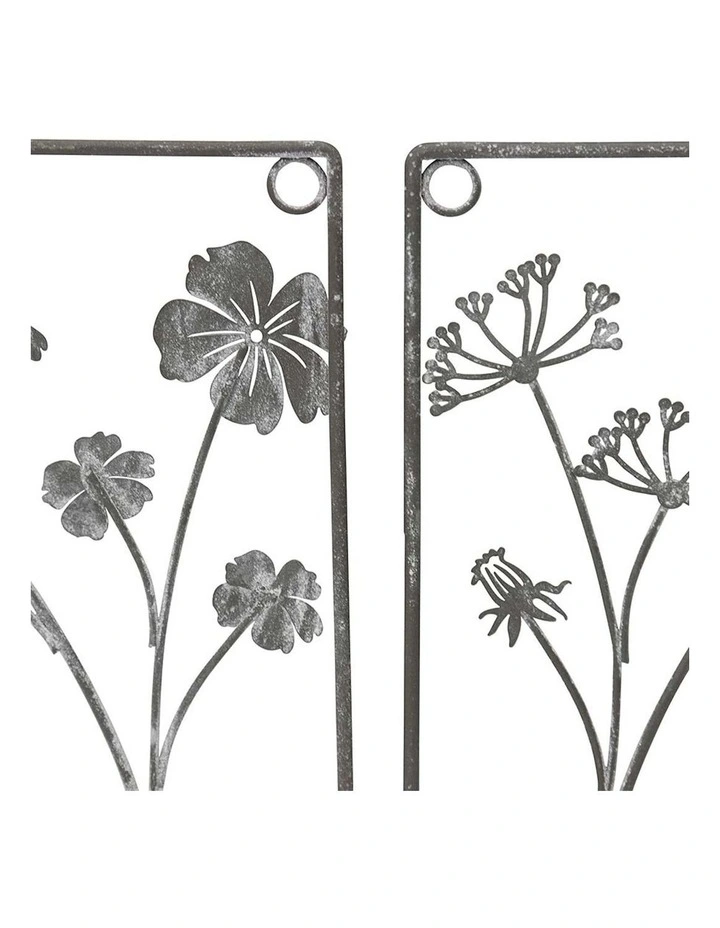 Metal Bird Wall Art Set of 2 in Distressed Grey