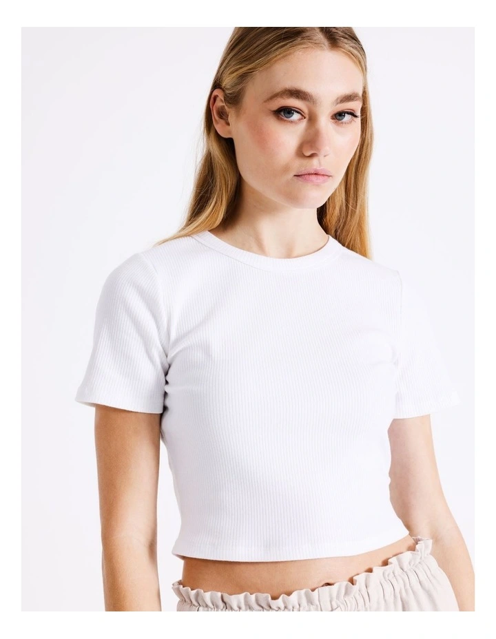 Organic Blend Crew Neck Rib Tee in White