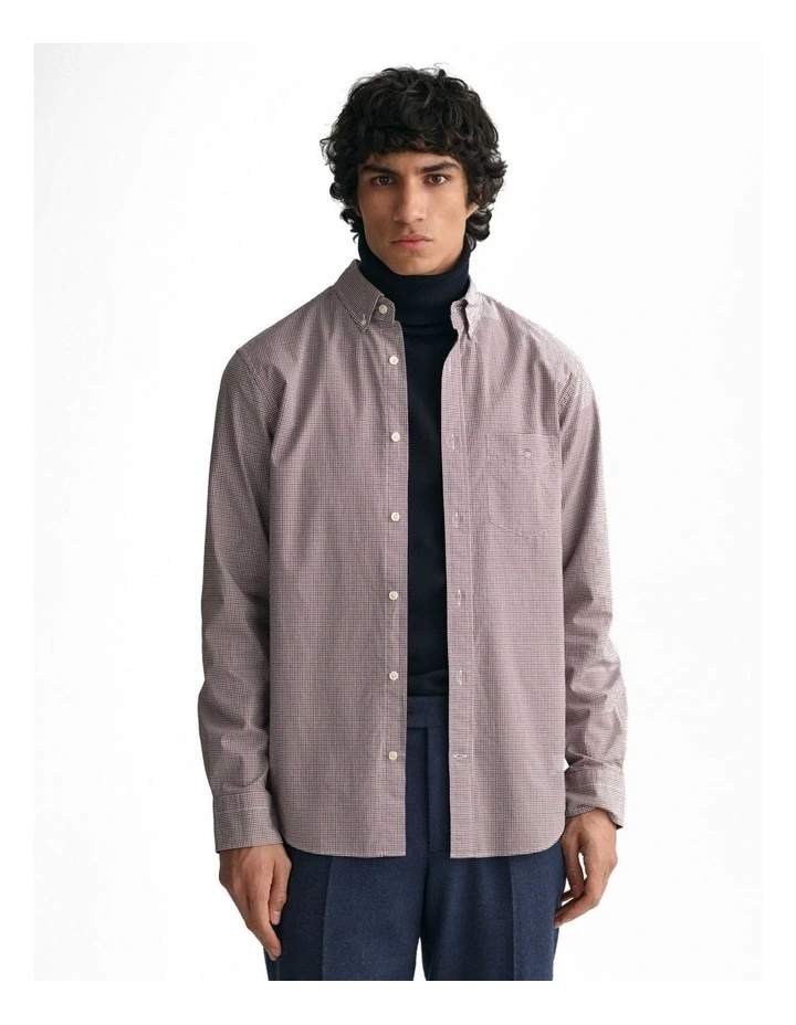 Poplin Micro Check Long Sleeve Shirt in Plumped Red