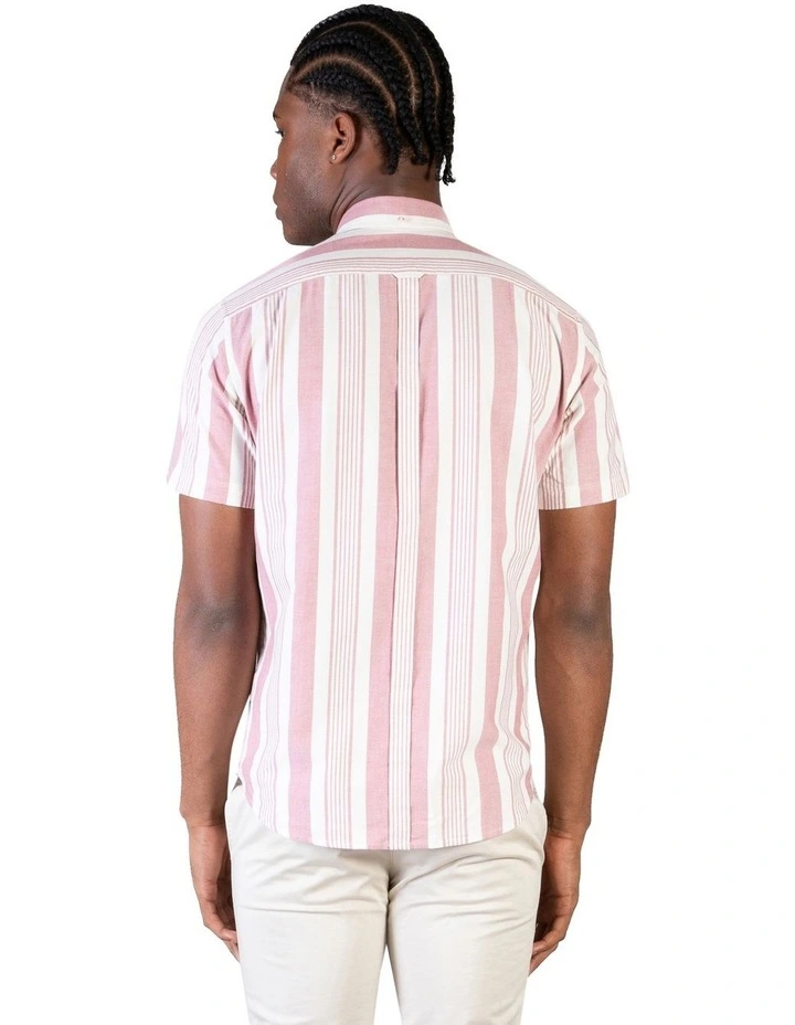 Stripe Short Sleeve Shirt in Raspberry