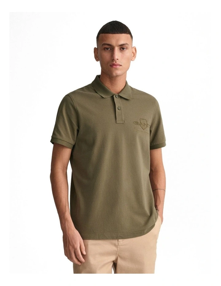 Tonal Shield Polo Shirt in Juniper Green