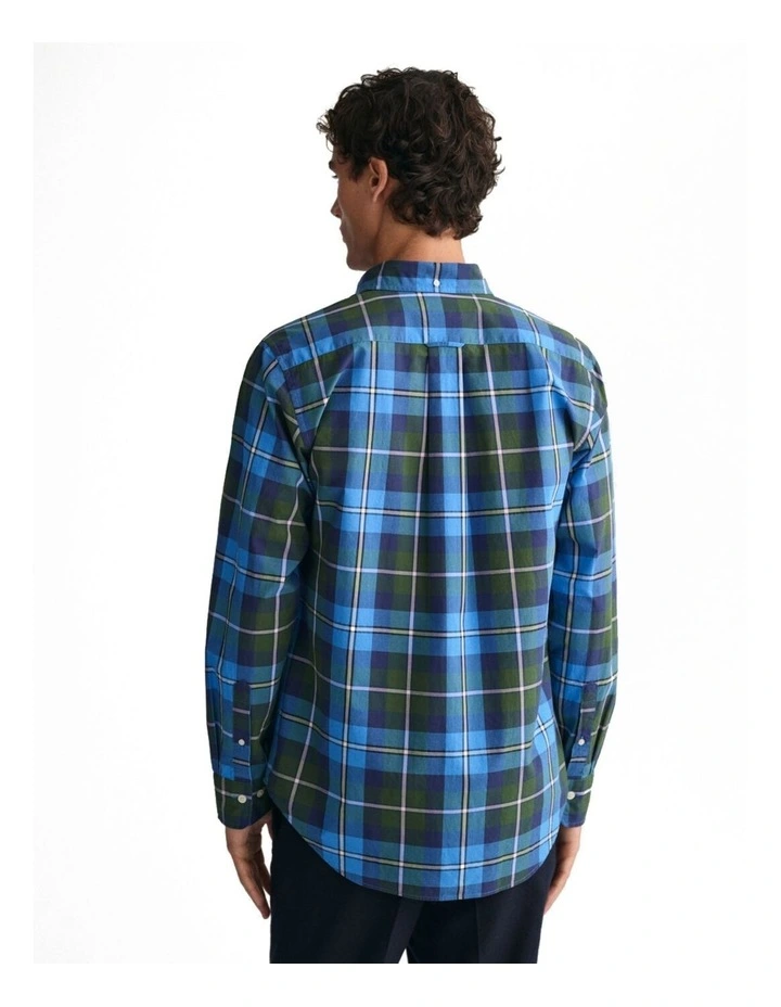 Regular Fit Large Checked Poplin Shirt in Forest Green
