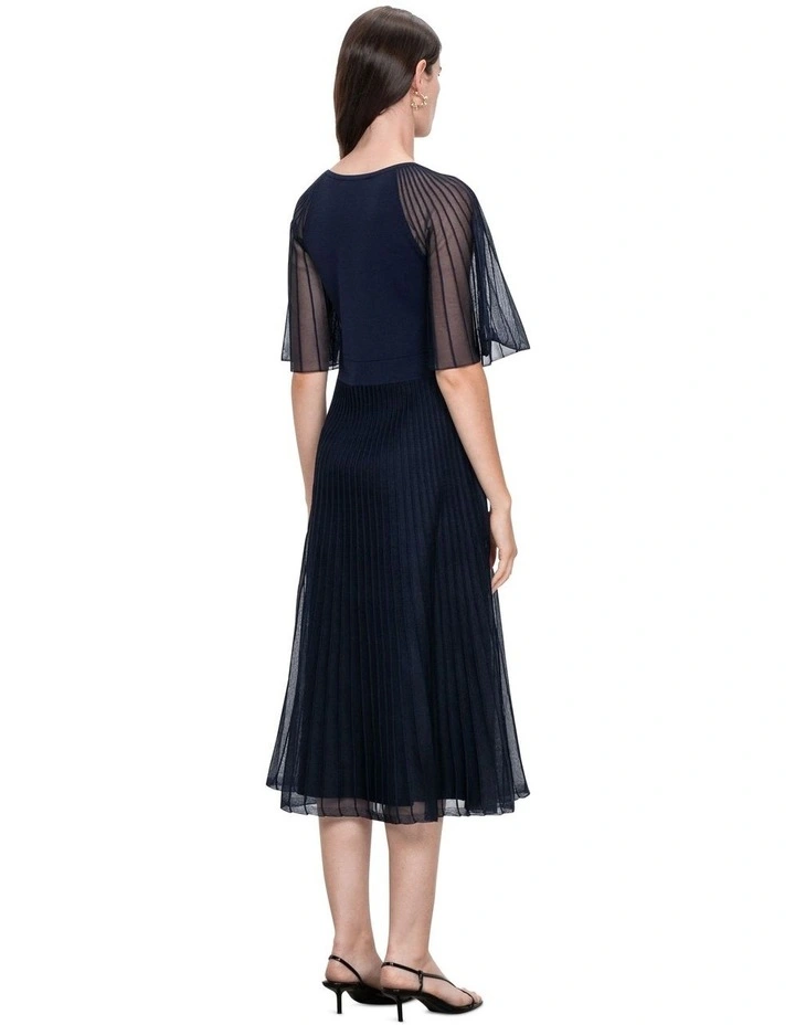 Sheer Sleeve And Skirt Knit Dress in Ink