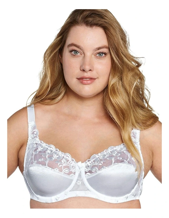 Embroidered Underwire Balconette Bra in White