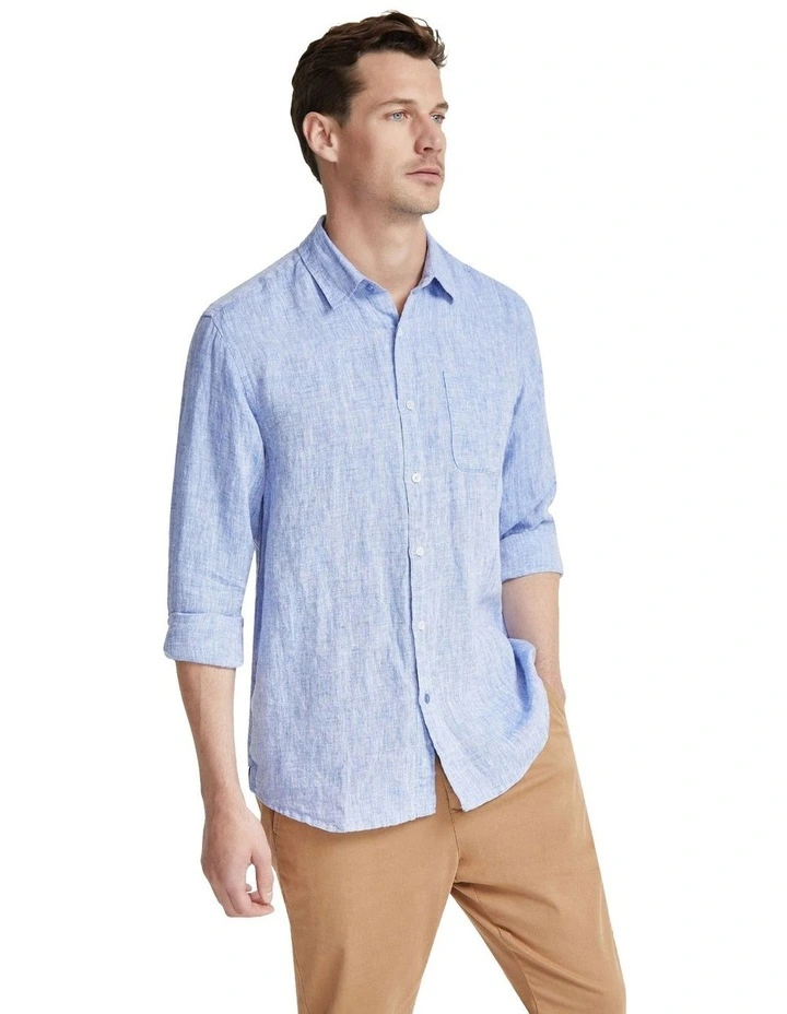 Holloway Pure Linen Shirt in Lapis Blue