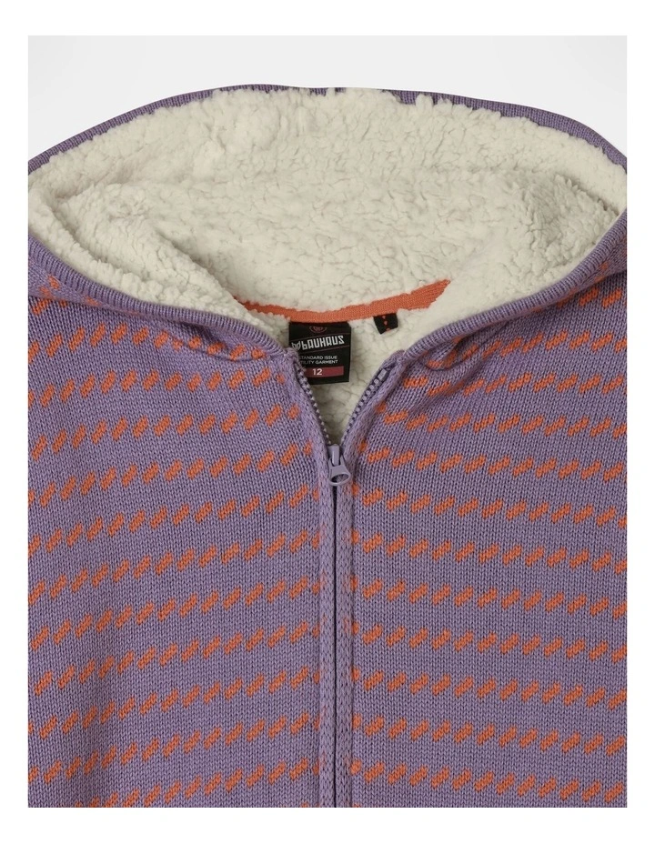 Knitted Waffle Zip Thru Top in Purple