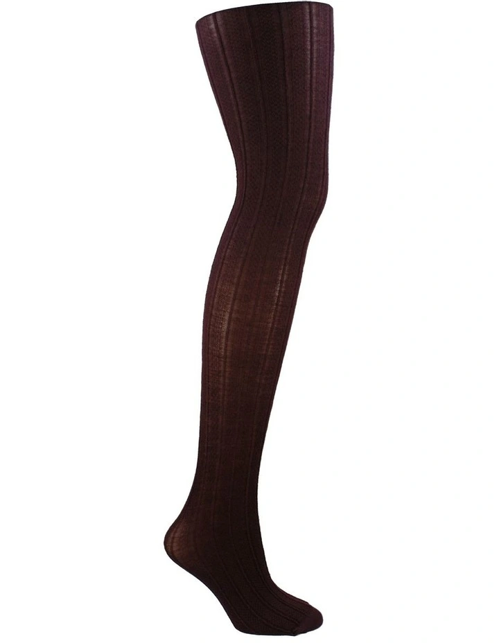 Superfine 70D Merino Texture Line Tights in Dark Grape