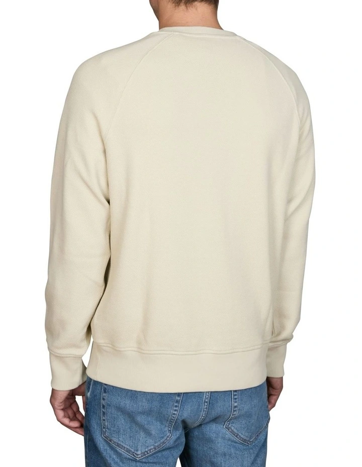 Waffle Textured Crew Neck Sweatshirt in Silky Beige