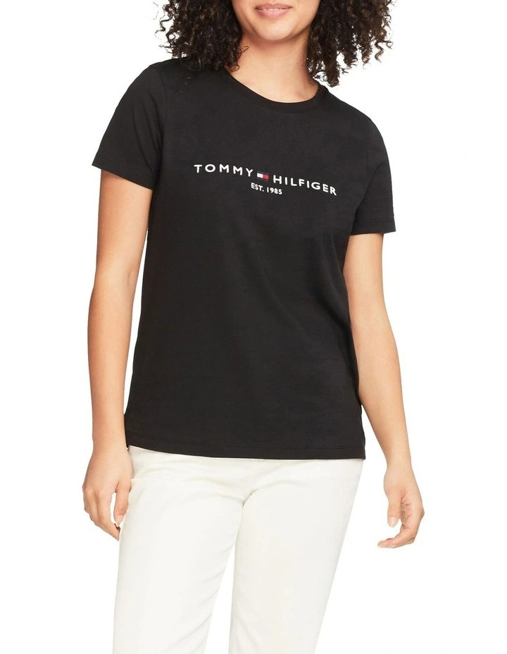Hilfiger Logo Crew Neck Tee in Black