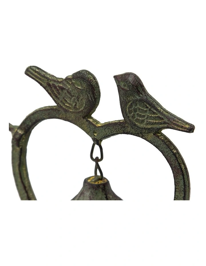 Lovebirds Bell Home Ornament in Distressed Natural