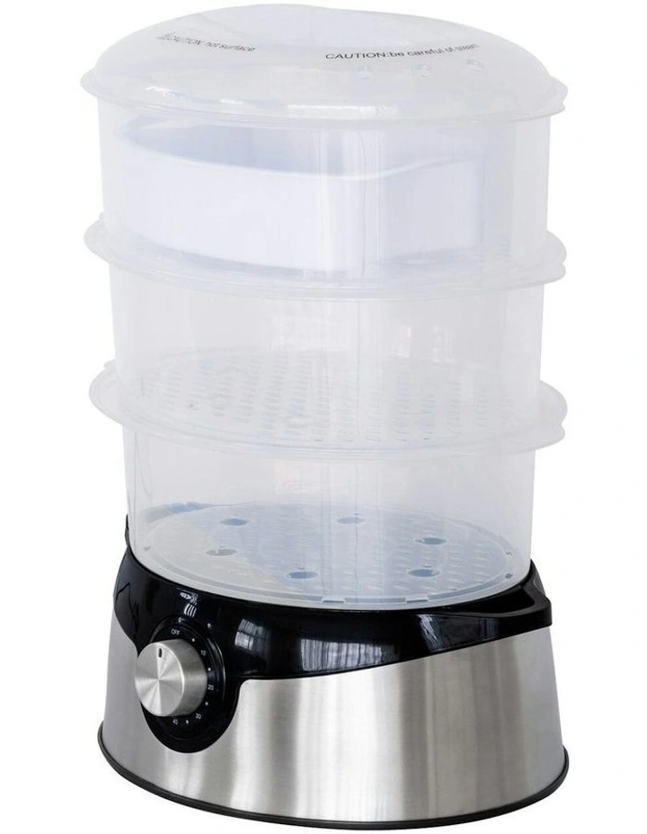 3 Tier Food Steamer With Stainless Steel Base in Silver