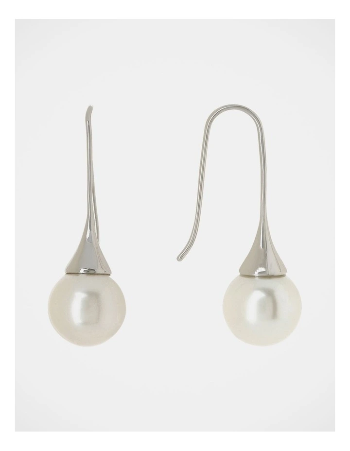 Large Ivory Pearl Silver Long Sleek Hook Earring
