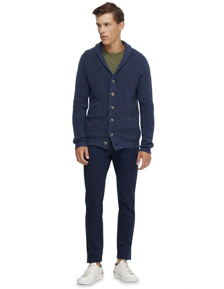 Oscar Wool Rich Knitted Cardigan in Blue