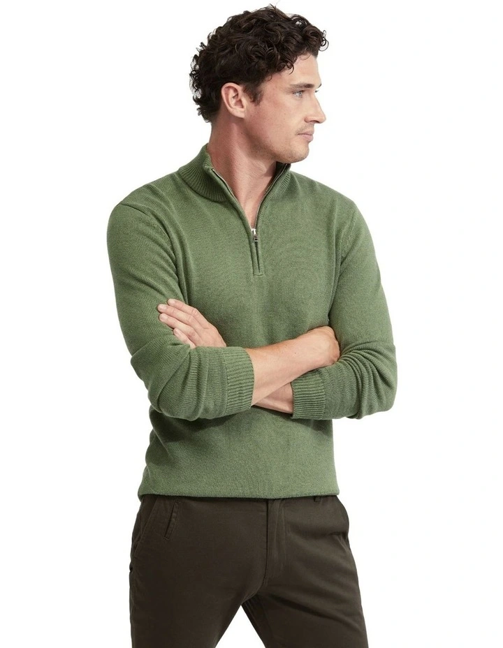 Robert Zip Neck Cotton Knit in Green