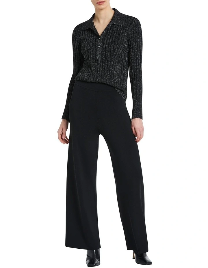 Shellee Long Sleeve Knit Polo in Black