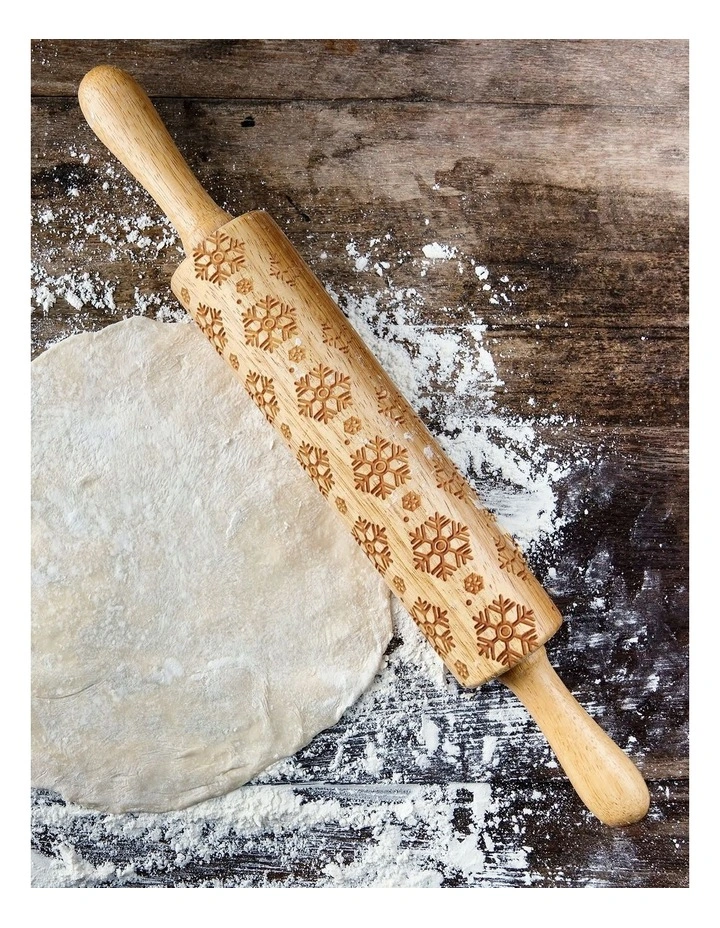 Laser Etch Wooden Rolling Pin Snowflake in Brown
