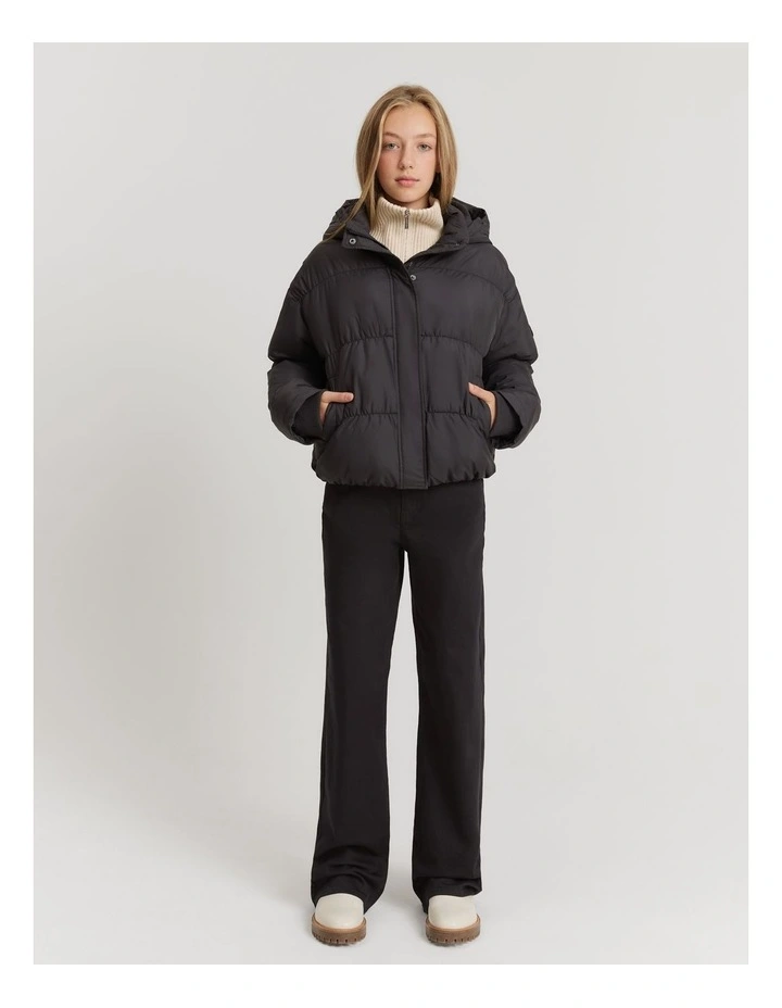 Teen Recycled Polyester Puffer Jacket in Black