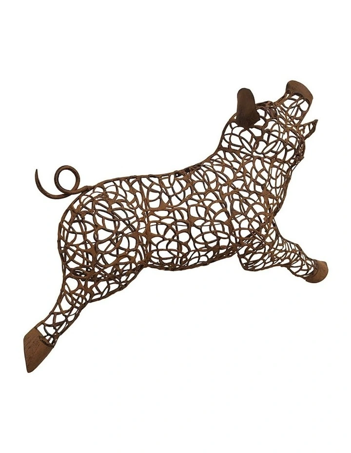 Metal Farm Pig Wall Art in Rust