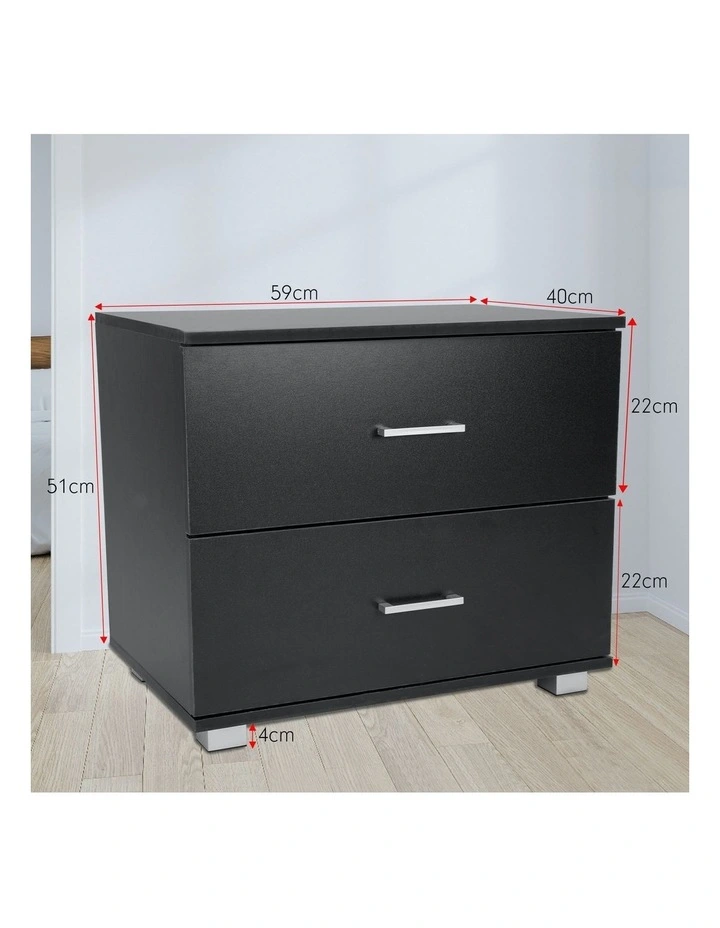 Bedside Table with Drawers MDF Wood Black