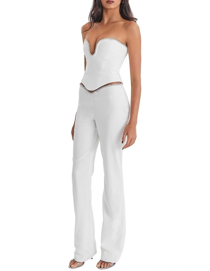 Crystal Embellished Trousers in Ivory