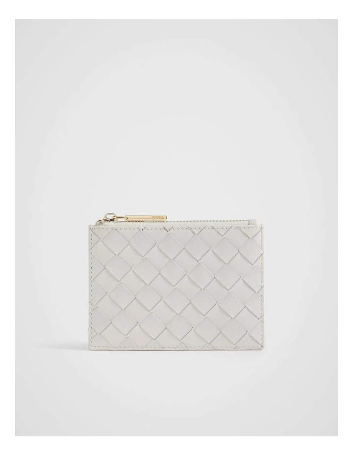Leather Woven Card Holder in Bone