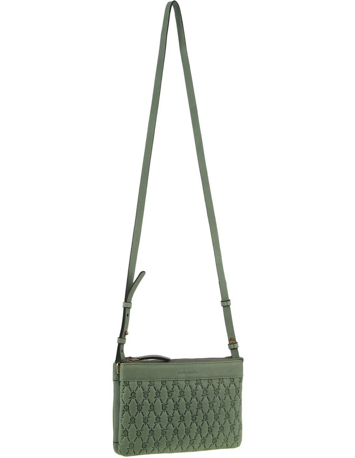 Pleated-Design Leather Cross-Body Bag in Sage