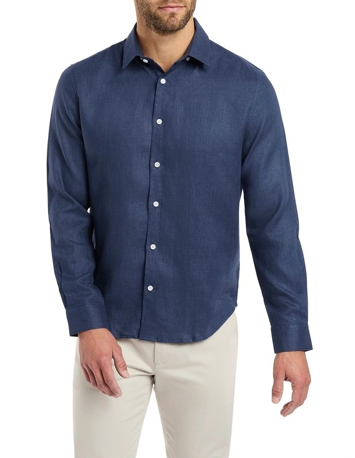 Felix Long Sleeves Linen Shirt in Ink