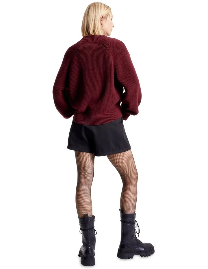 Mock Turtleneck Badge Relaxed Jumper in Red