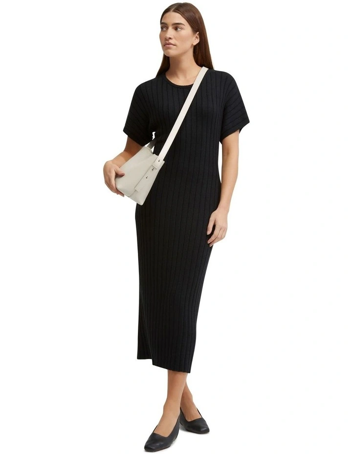 Maya Rib Short Sleeve Dress in Black